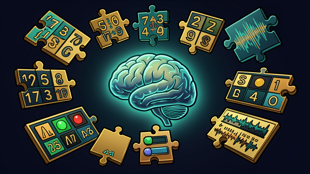 Floating CAPTCHA puzzle pieces around a glowing AI brain, cel-shaded illustration