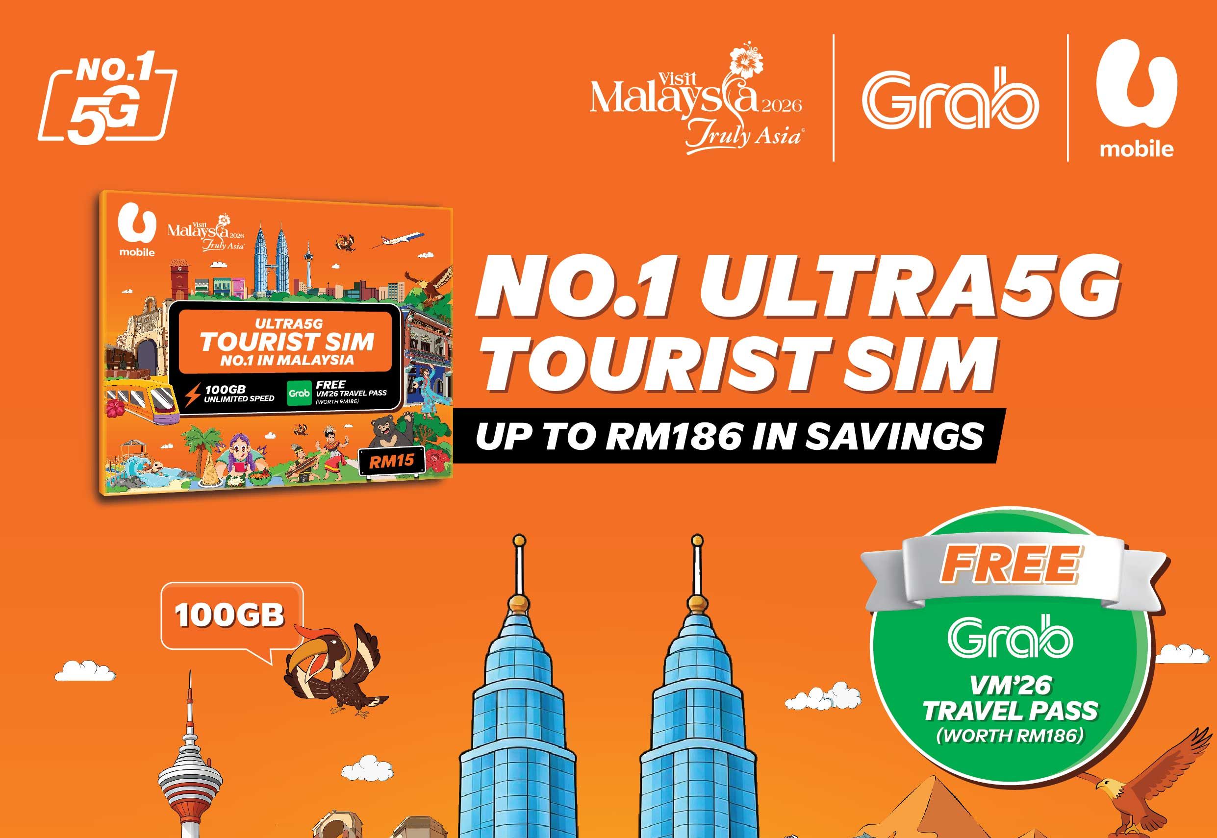 U Mobile ULTRA5G Tourist SIM: 100GB +RM186 vouchers for RM15 — featured image